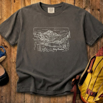 Rocky Mountain Line Drawing Cotton T-Shirt