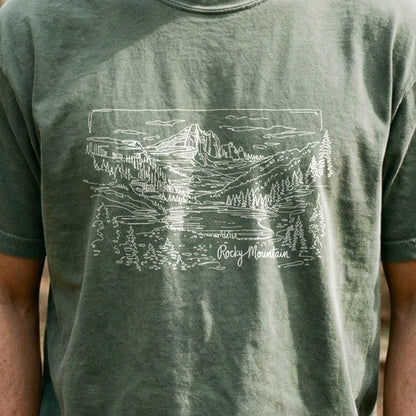 Rocky Mountain Line Drawing Cotton T-Shirt