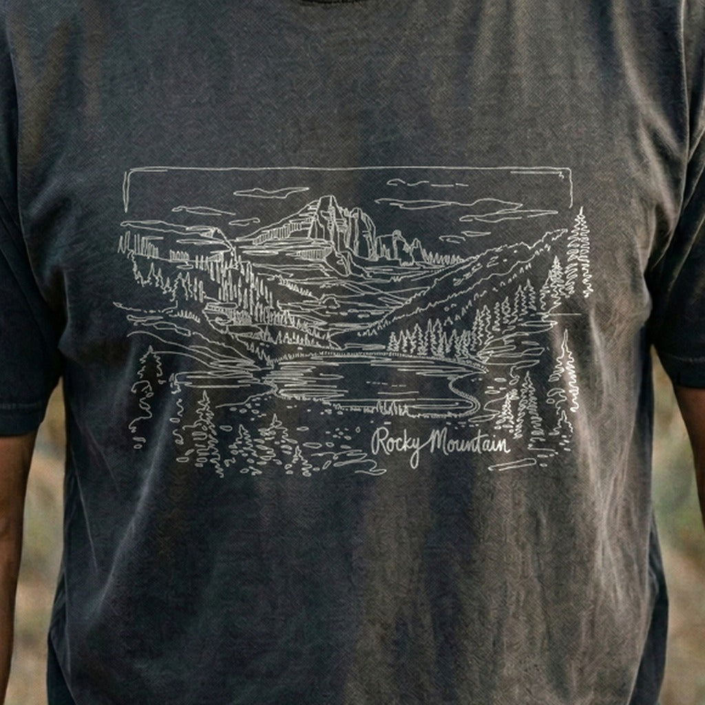 Rocky Mountain Line Drawing Cotton T-Shirt
