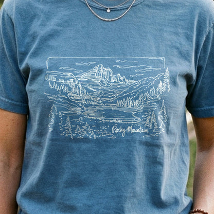 Rocky Mountain Line Drawing Cotton T-Shirt