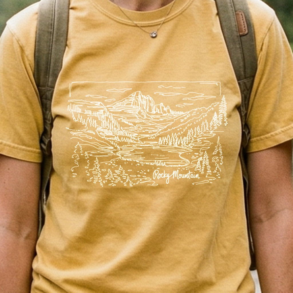 Rocky Mountain Line Drawing Cotton T-Shirt