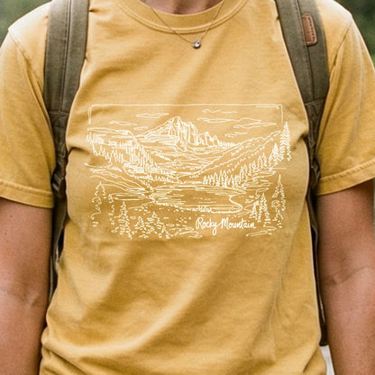 Rocky Mountain Line Drawing Cotton T-Shirt