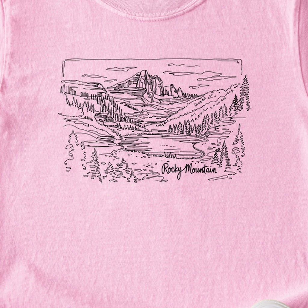Rocky Mountain Line Drawing Kids Cotton T-Shirt