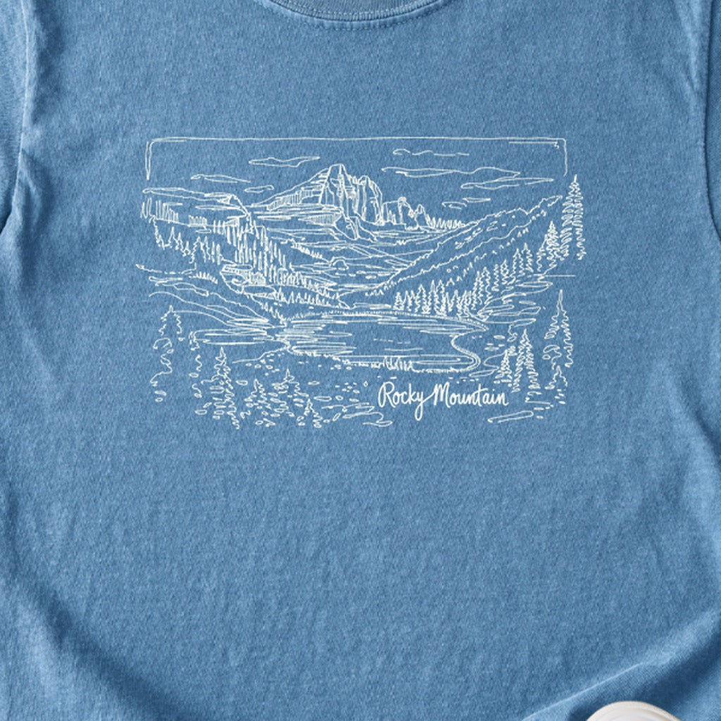 Rocky Mountain Line Drawing Kids Cotton T-Shirt