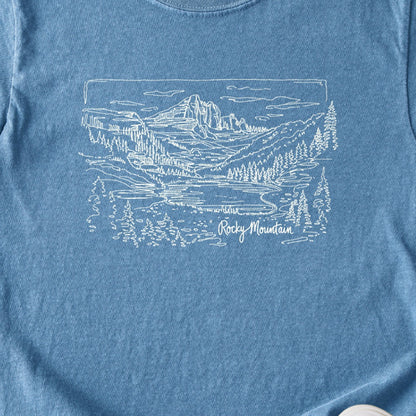 Rocky Mountain Line Drawing Kids Cotton T-Shirt