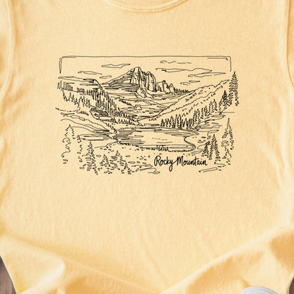 Rocky Mountain Line Drawing Kids Cotton T-Shirt