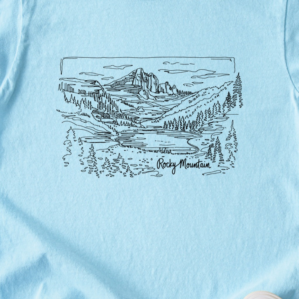 Rocky Mountain Line Drawing Kids Cotton T-Shirt