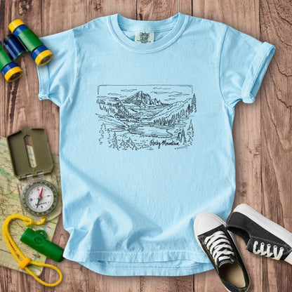 Rocky Mountain Line Drawing Kids Cotton T-Shirt