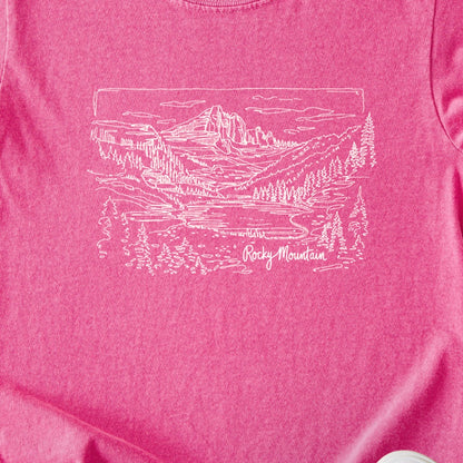 Rocky Mountain Line Drawing Kids Cotton T-Shirt