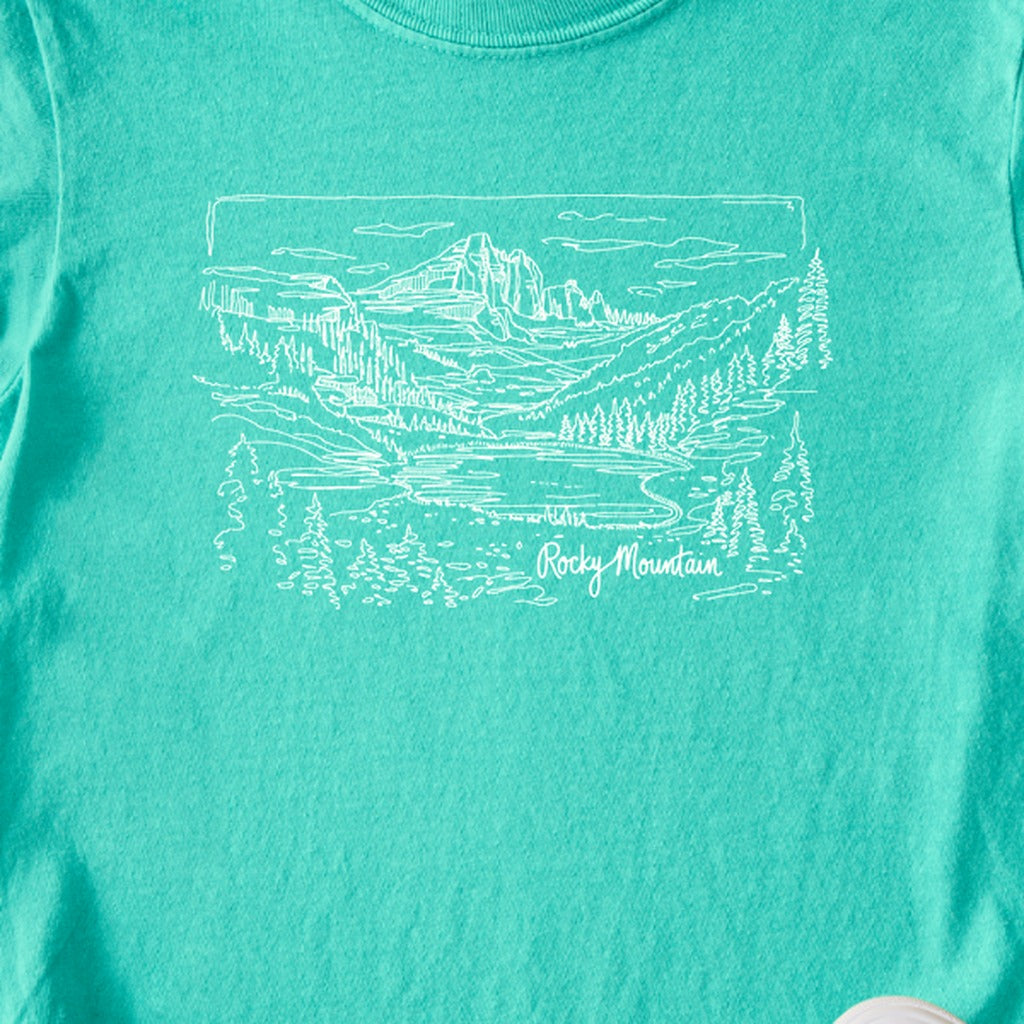 Rocky Mountain Line Drawing Kids Cotton T-Shirt