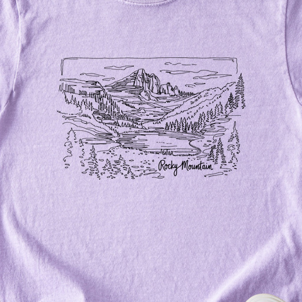 Rocky Mountain Line Drawing Kids Cotton T-Shirt