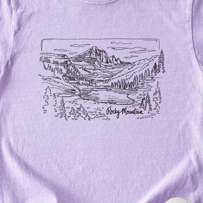 Rocky Mountain Line Drawing Kids Cotton T-Shirt