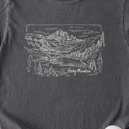 Rocky Mountain Line Drawing Kids Cotton T-Shirt