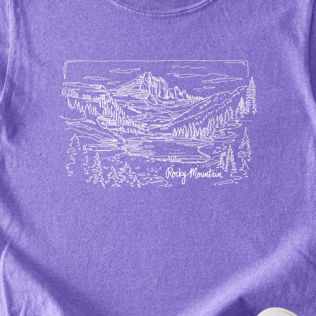 Rocky Mountain Line Drawing Kids Cotton T-Shirt