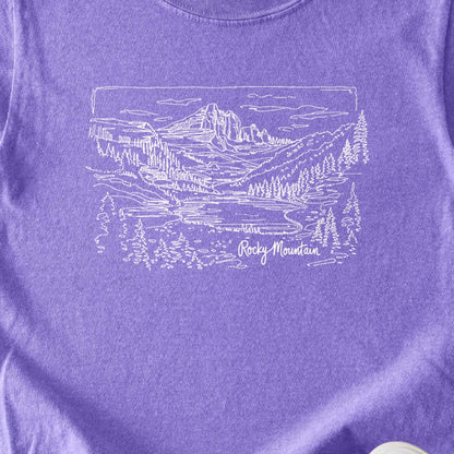 Rocky Mountain Line Drawing Kids Cotton T-Shirt