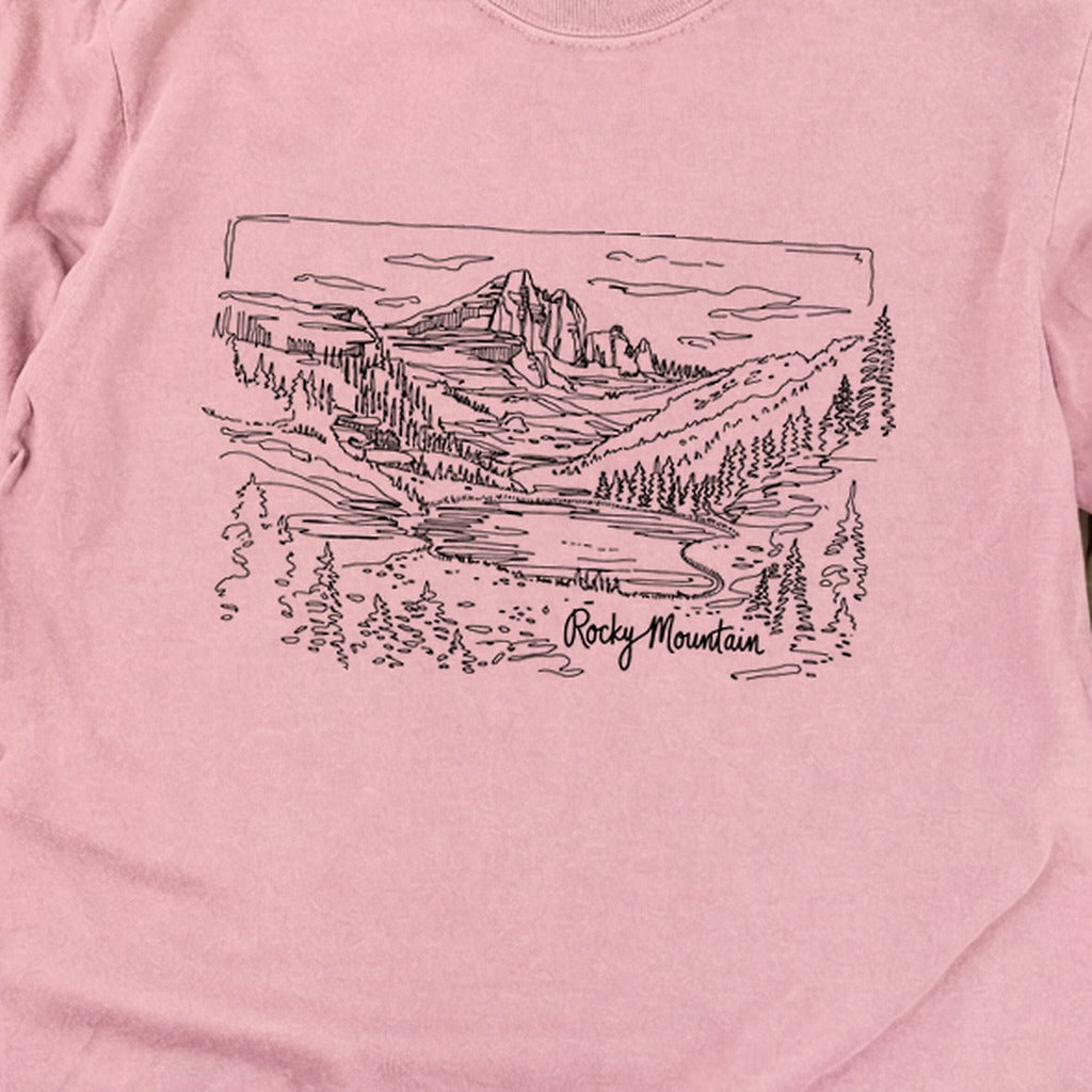 Rocky Mountain Line Drawing Cotton Long Sleeve