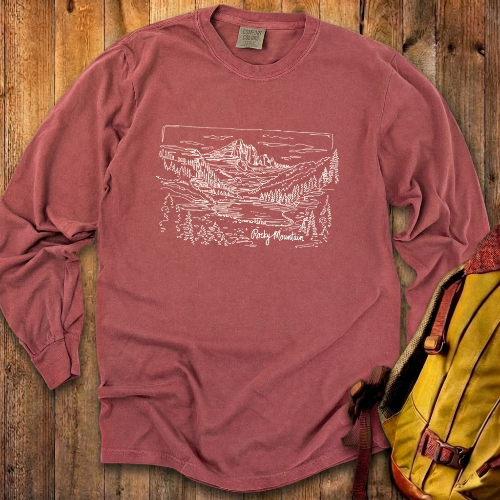 Rocky Mountain Line Drawing Cotton Long Sleeve