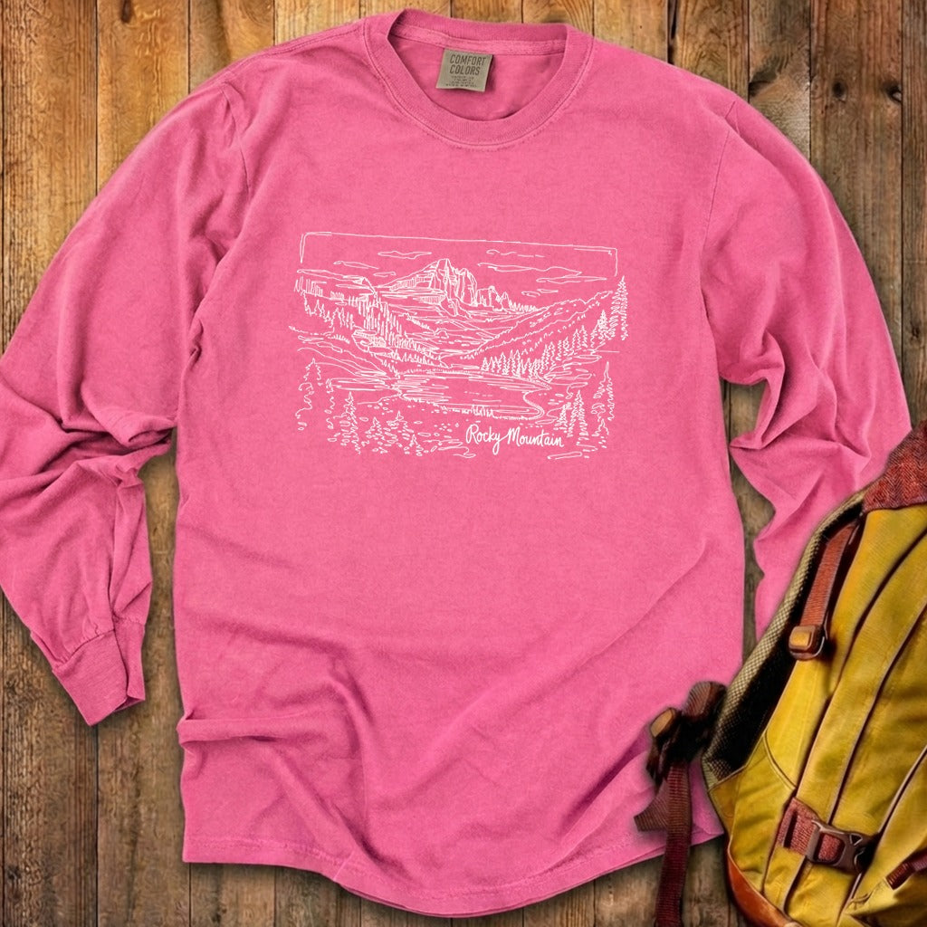 Rocky Mountain Line Drawing Cotton Long Sleeve