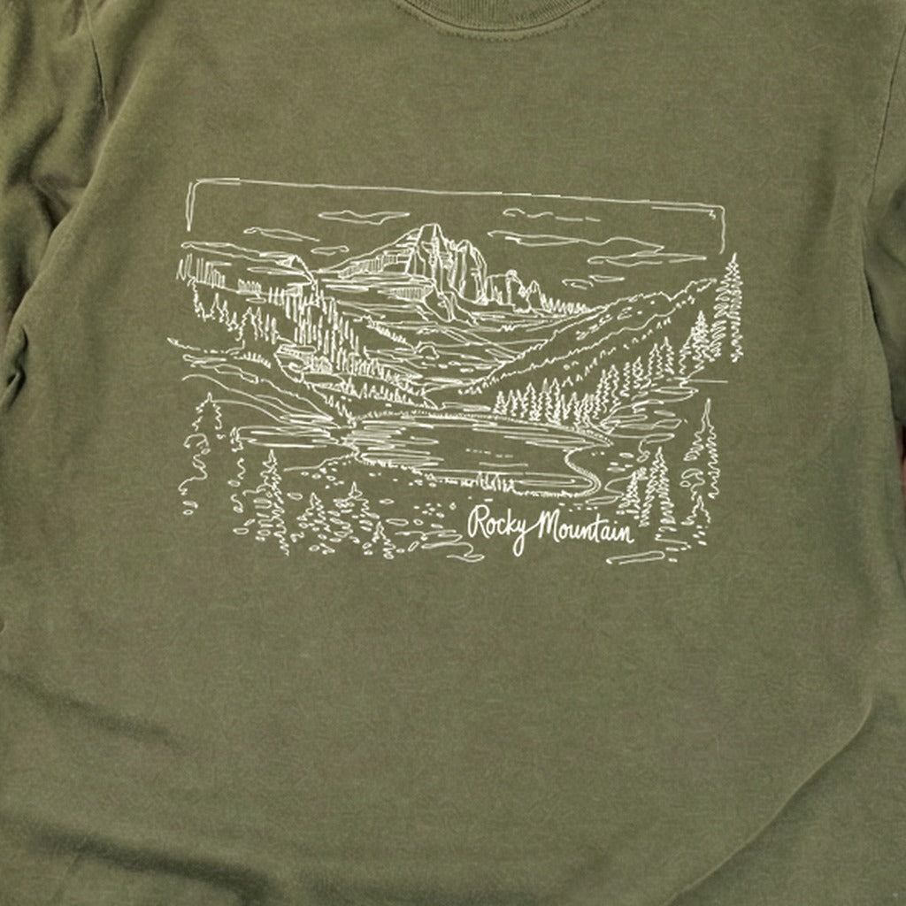 Rocky Mountain Line Drawing Cotton Long Sleeve