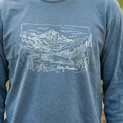Rocky Mountain Line Drawing Cotton Long Sleeve
