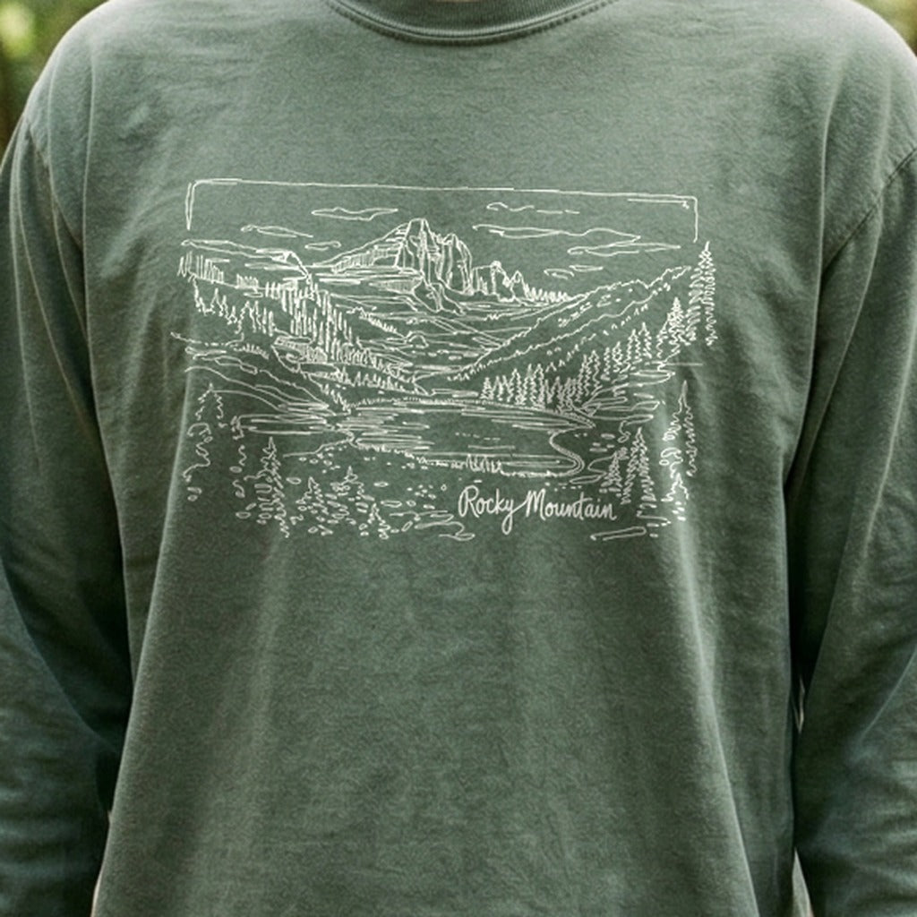 Rocky Mountain Line Drawing Cotton Long Sleeve