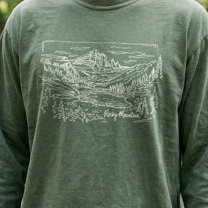 Rocky Mountain Line Drawing Cotton Long Sleeve