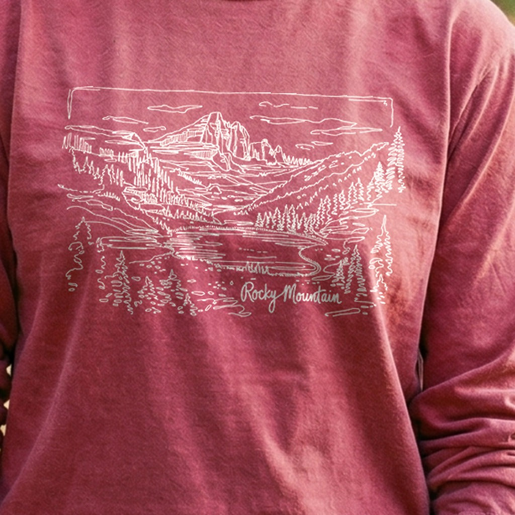 Rocky Mountain Line Drawing Cotton Long Sleeve