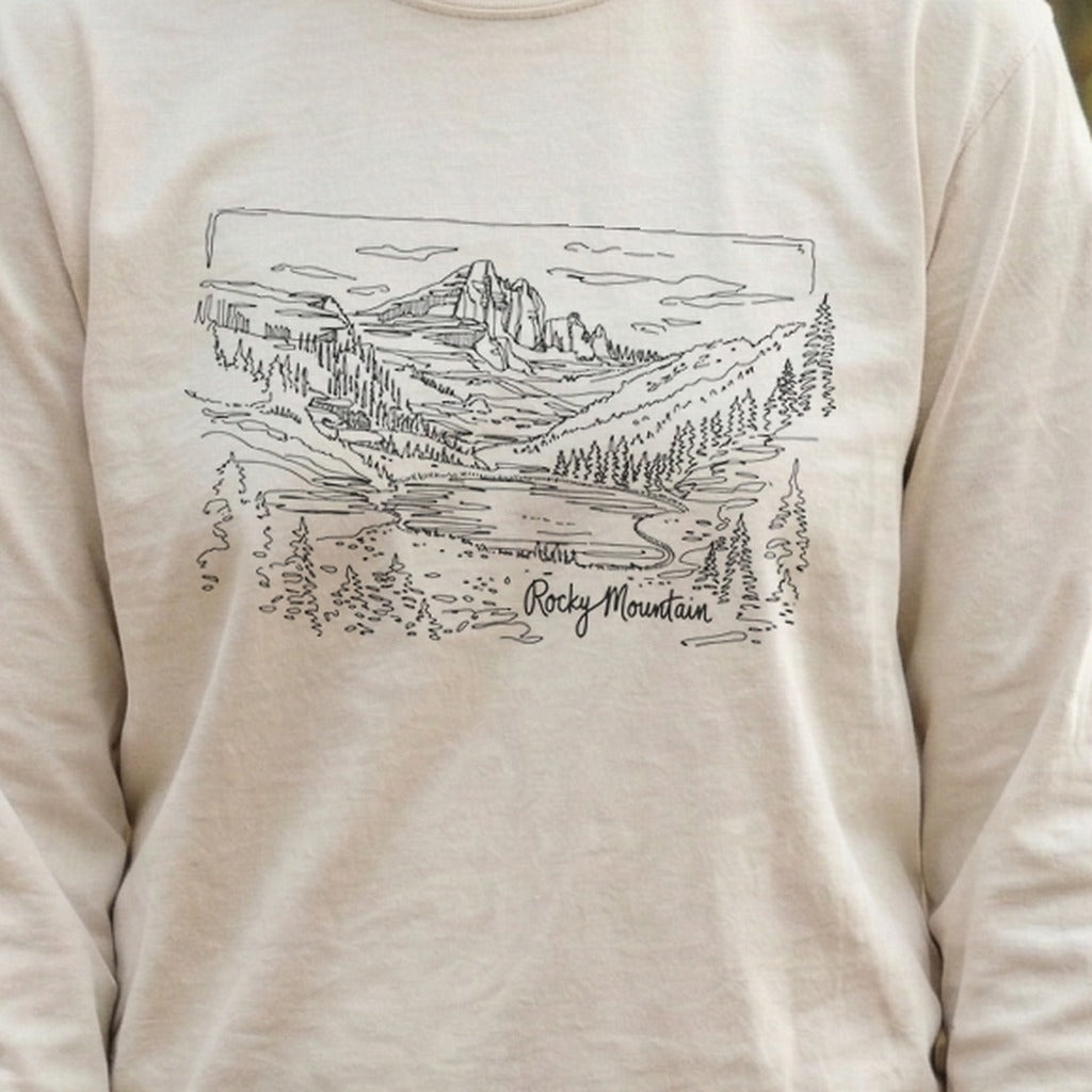 Rocky Mountain Line Drawing Cotton Long Sleeve