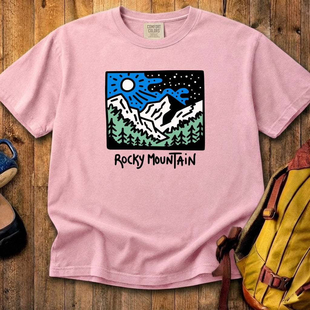 Rocky Mountain at Night Cotton T-Shirt