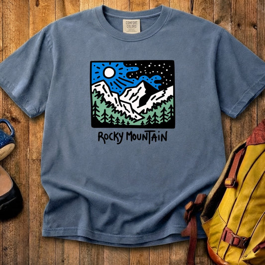 Rocky Mountain at Night Cotton T-Shirt