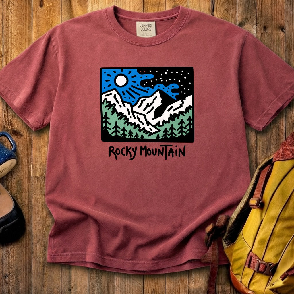 Rocky Mountain at Night Cotton T-Shirt
