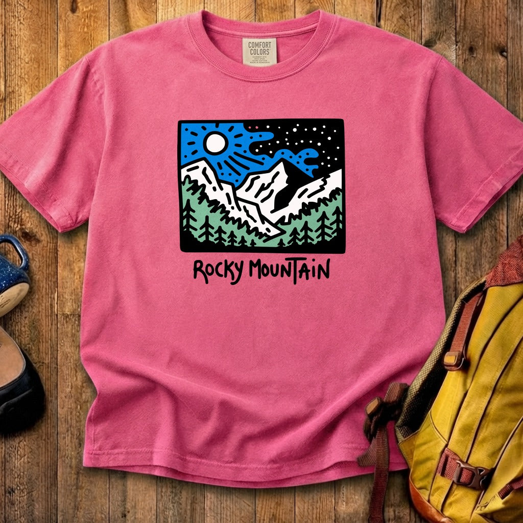 Rocky Mountain at Night Cotton T-Shirt