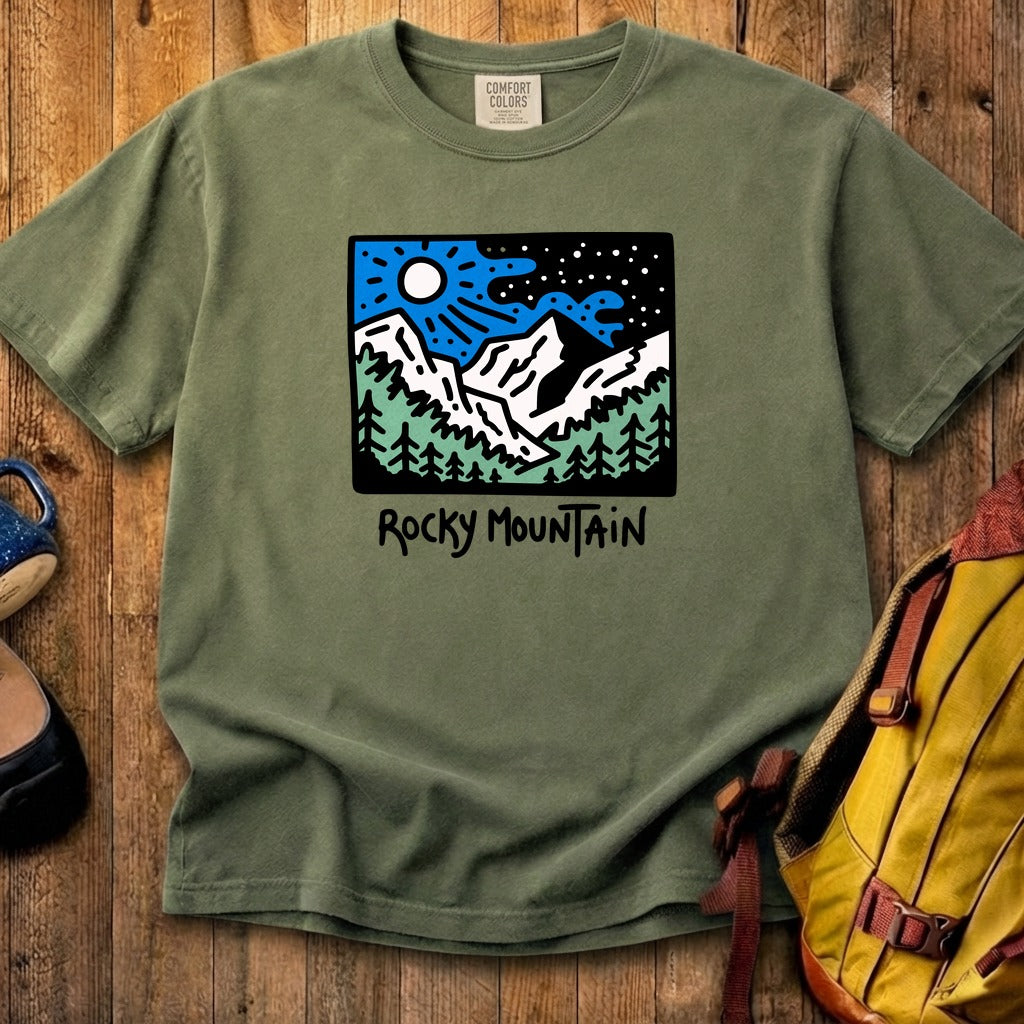 Rocky Mountain at Night Cotton T-Shirt