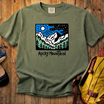 Rocky Mountain at Night Cotton T-Shirt