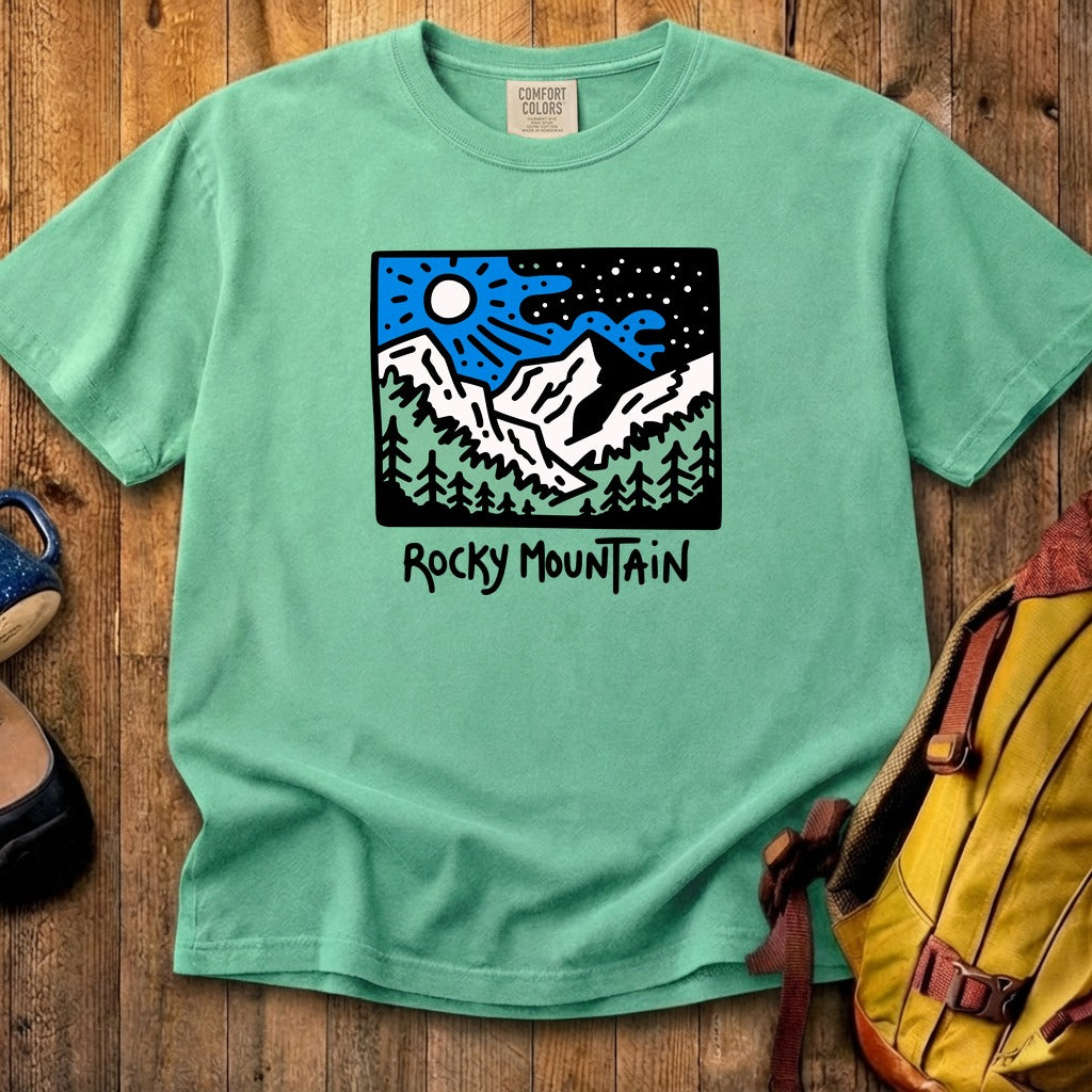 Rocky Mountain at Night Cotton T-Shirt – Adventure and Outdoors