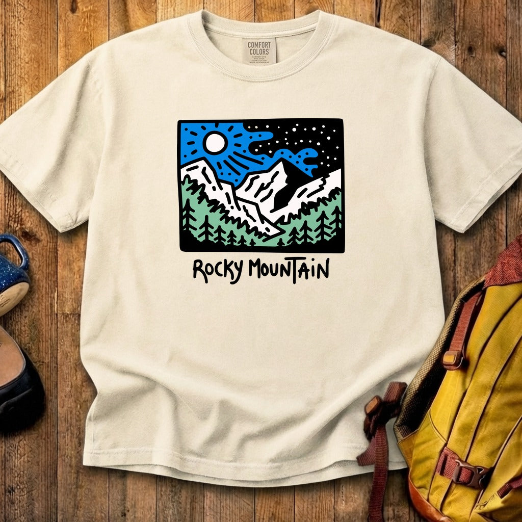 Rocky Mountain at Night Cotton T-Shirt – Adventure and Outdoors
