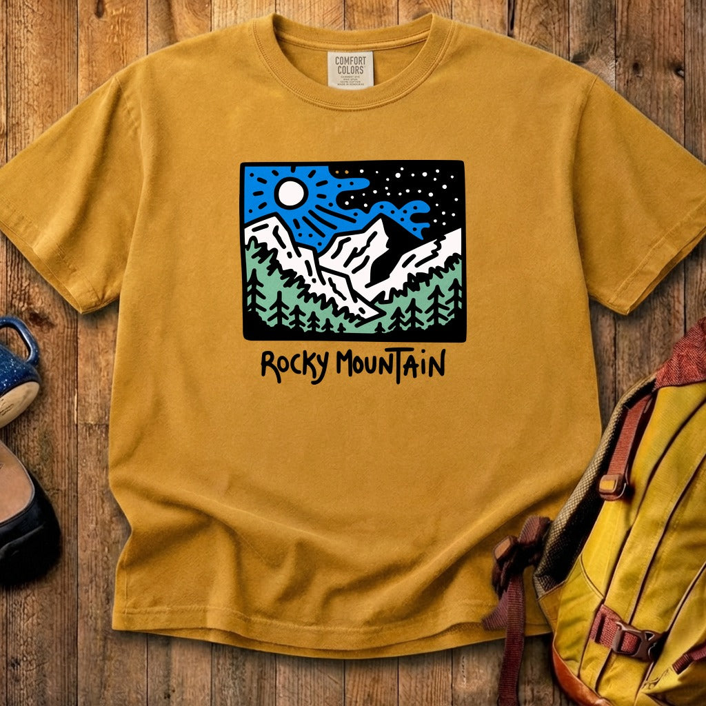 Rocky Mountain at Night Cotton T-Shirt – Adventure and Outdoors