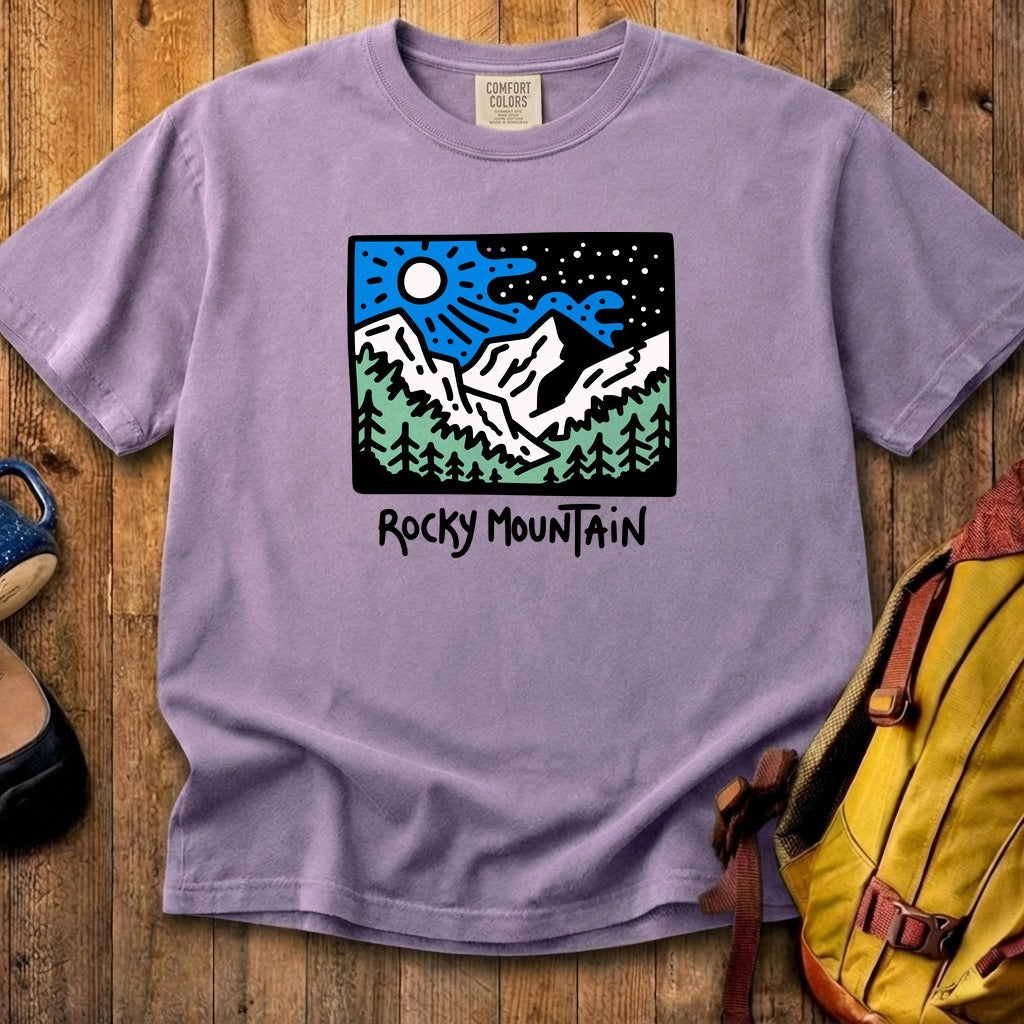 Rocky Mountain at Night Cotton T-Shirt