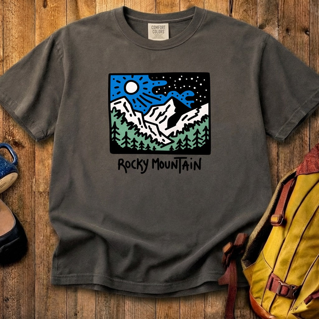Rocky Mountain at Night Cotton T-Shirt