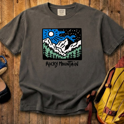 Rocky Mountain at Night Cotton T-Shirt