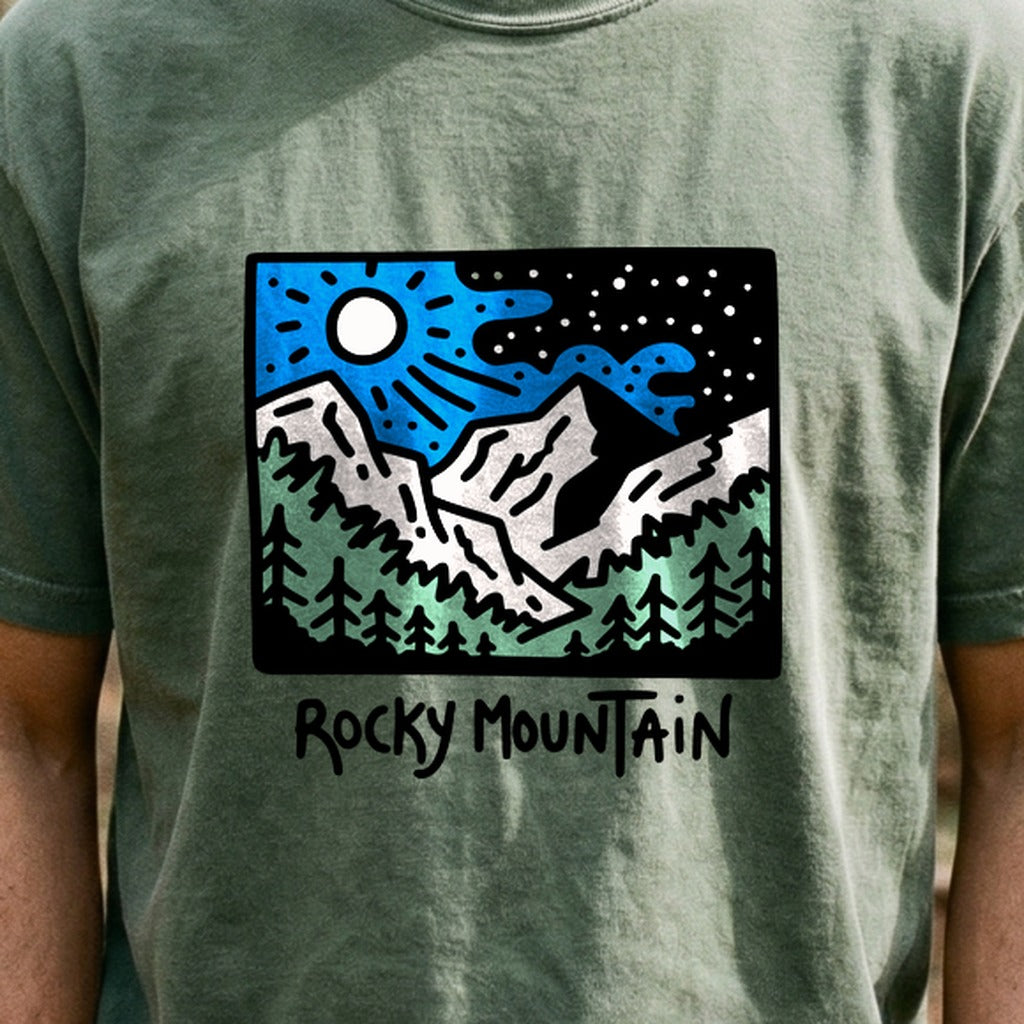 Rocky Mountain at Night Cotton T-Shirt