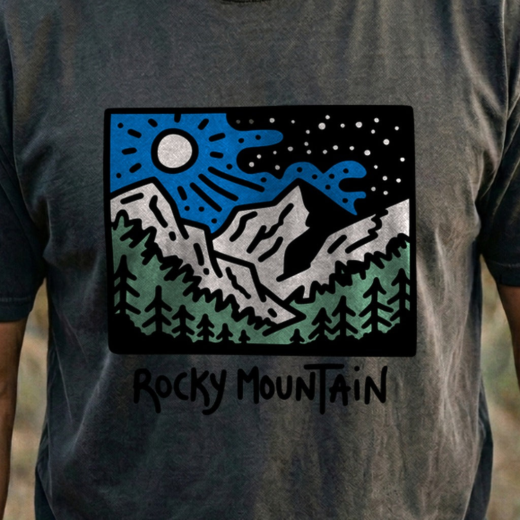 Rocky Mountain at Night Cotton T-Shirt