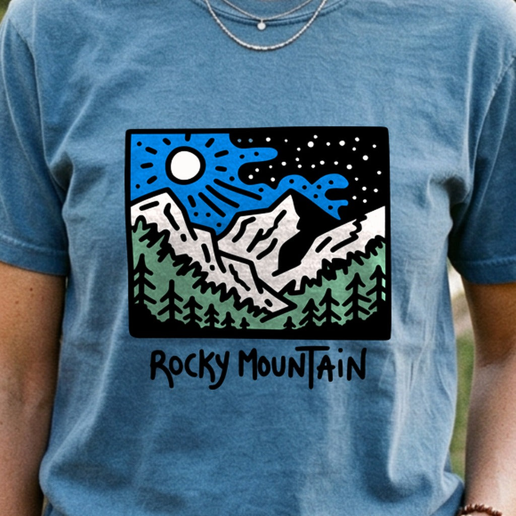 Rocky Mountain at Night Cotton T-Shirt