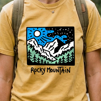 Rocky Mountain at Night Cotton T-Shirt