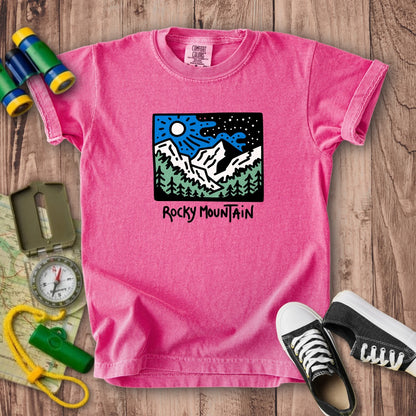 Rocky Mountain at Night Kids Cotton T-Shirt