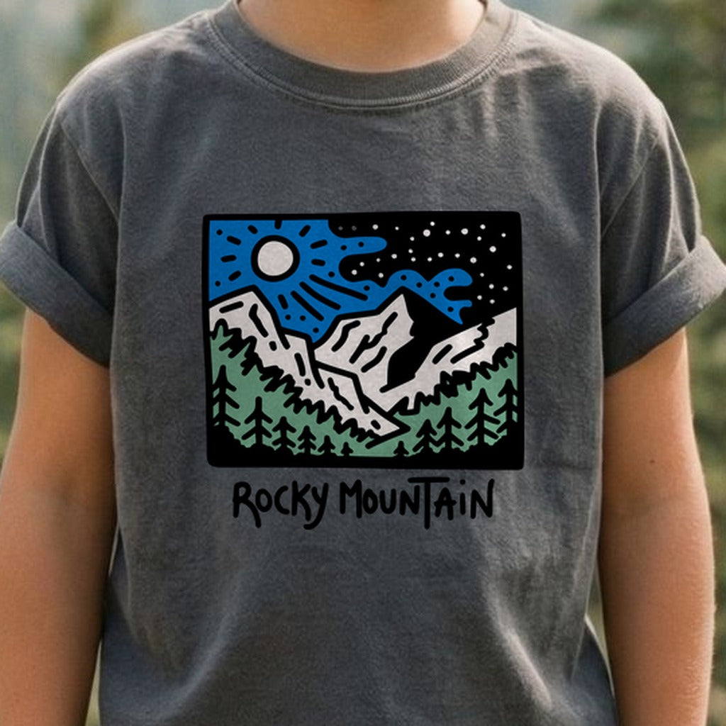 Rocky Mountain at Night Kids Cotton T-Shirt