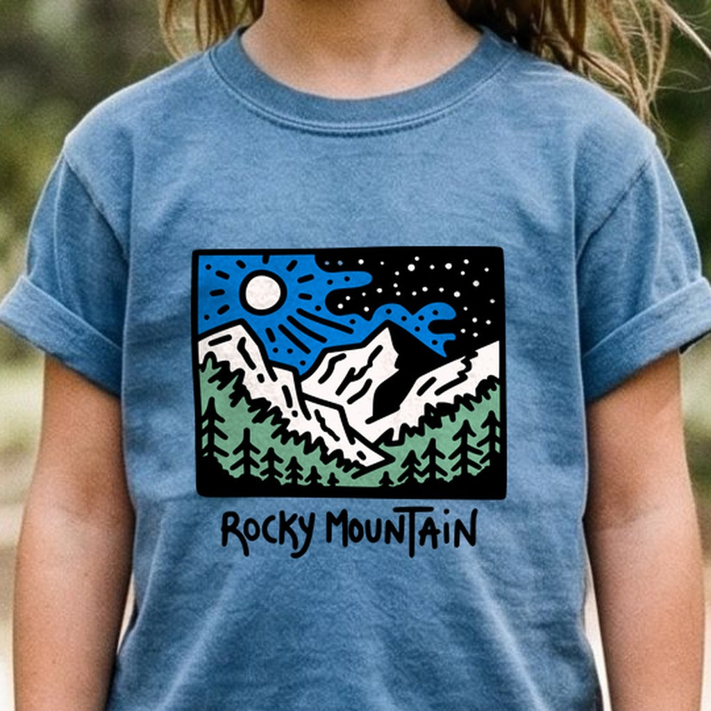 Rocky Mountain at Night Kids Cotton T-Shirt