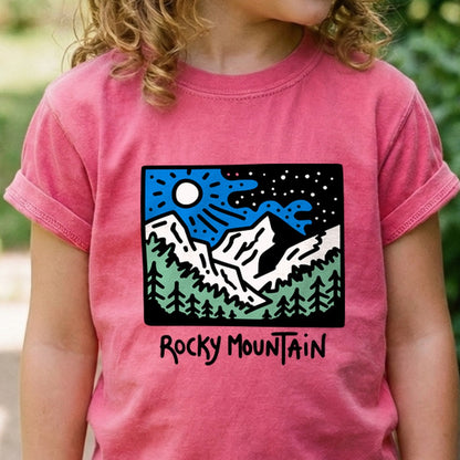 Rocky Mountain at Night Kids Cotton T-Shirt