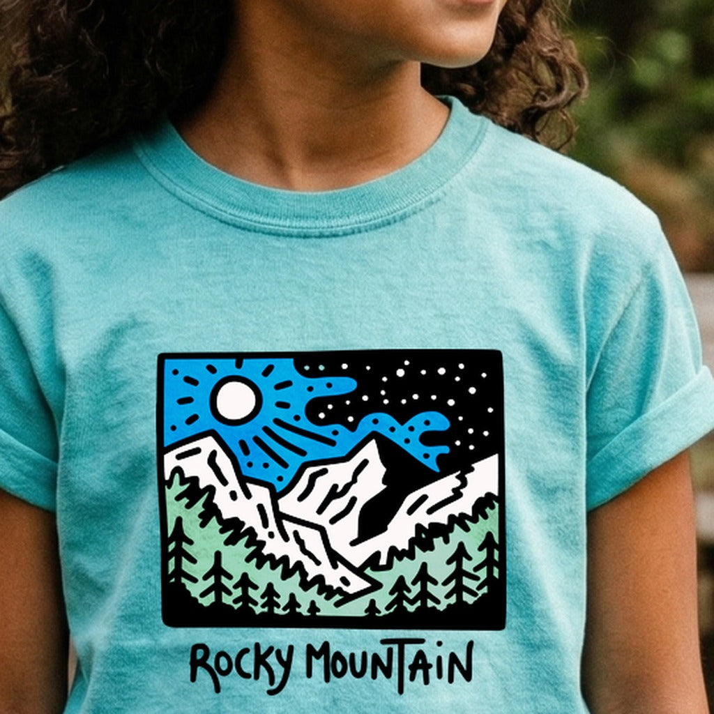 Rocky Mountain at Night Kids Cotton T-Shirt