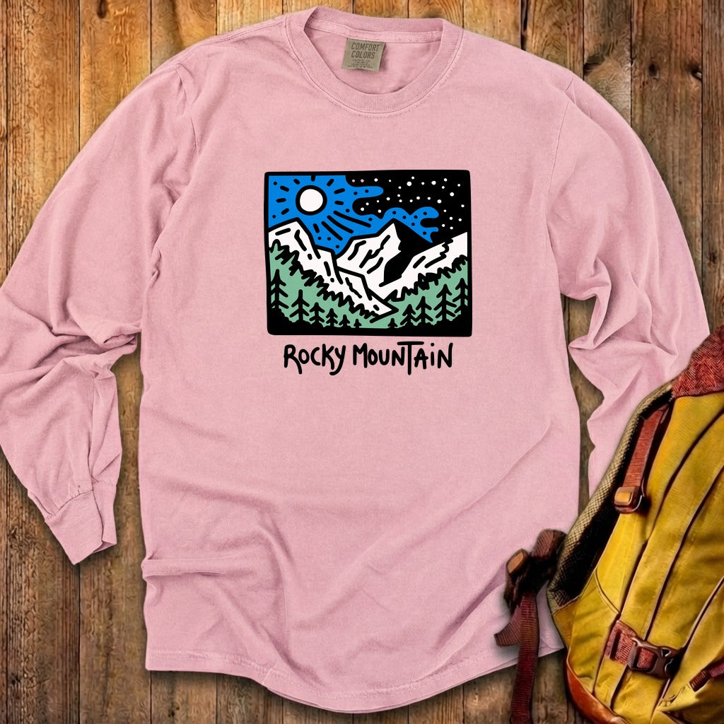 Rocky Mountain at Night Cotton Long Sleeve
